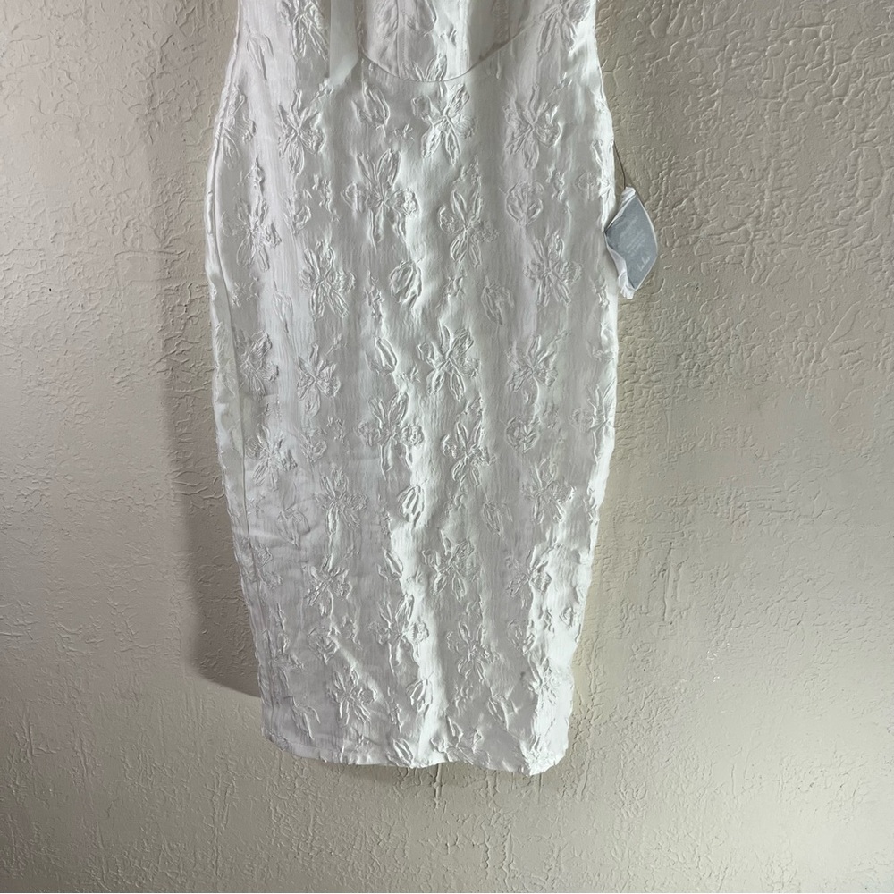 Lulu's Gorgeous Persona White Satin Jacquard Tie Strap Midi Dress - Picture 6 of 15